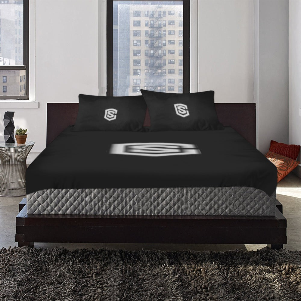 Black 3-Piece Bedding Set (1 Duvet Cover 86"x70"; 2 Pillowcases 20"x30")(One Side) wtih Silver Logo 3-Piece Bedding Set (1 Duvet Cover 86"x70"; 2 Pillowcases 20"x30")(One Side)