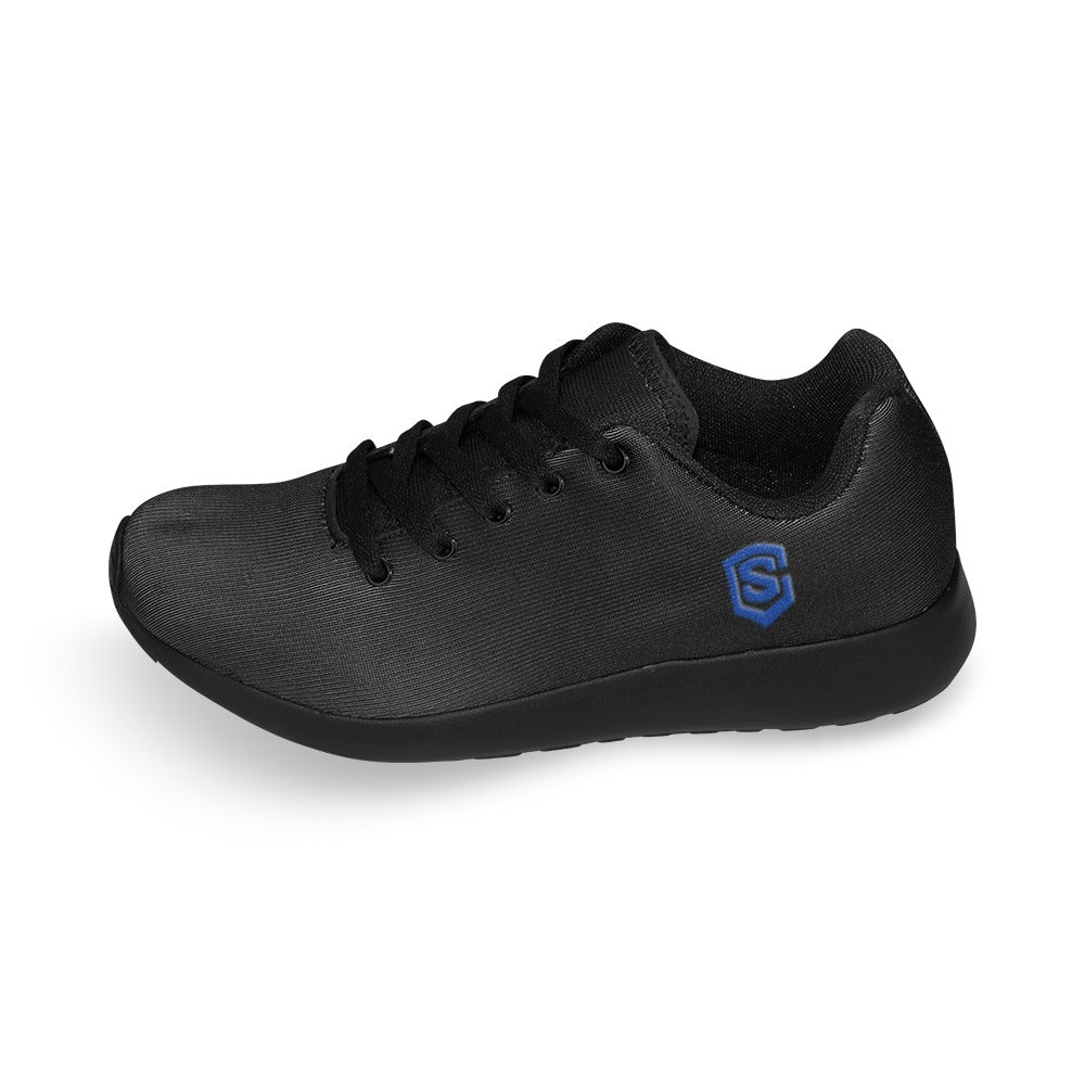 BLACK KID SNEAKER WITH BLUE LOGO Kid's Sneakers (Little Kid / Big Kid) (Model020)