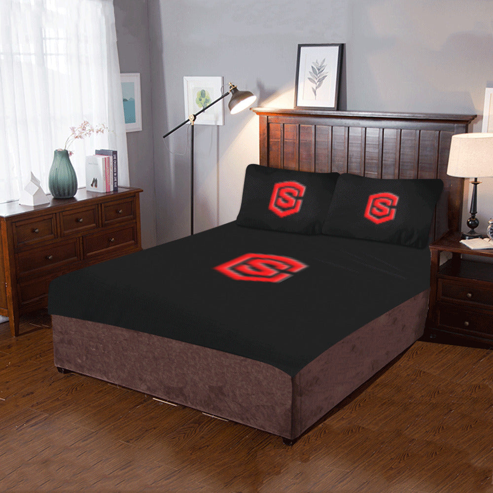 Black Duvet Cover Red Logo 3-Piece Bedding Set (1 Duvet Cover 86"x70"; 2 Pillowcases 20"x30")(One Side)