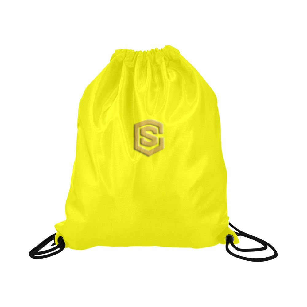 Yellow Drawstring Bags Large With Gold Logo Drawstring Bags (Model 1604) (Large)