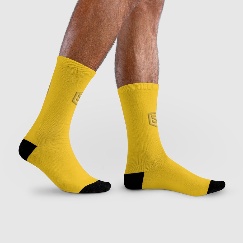 Yellow Sublimation Crew Socks (EU) Gold Logo