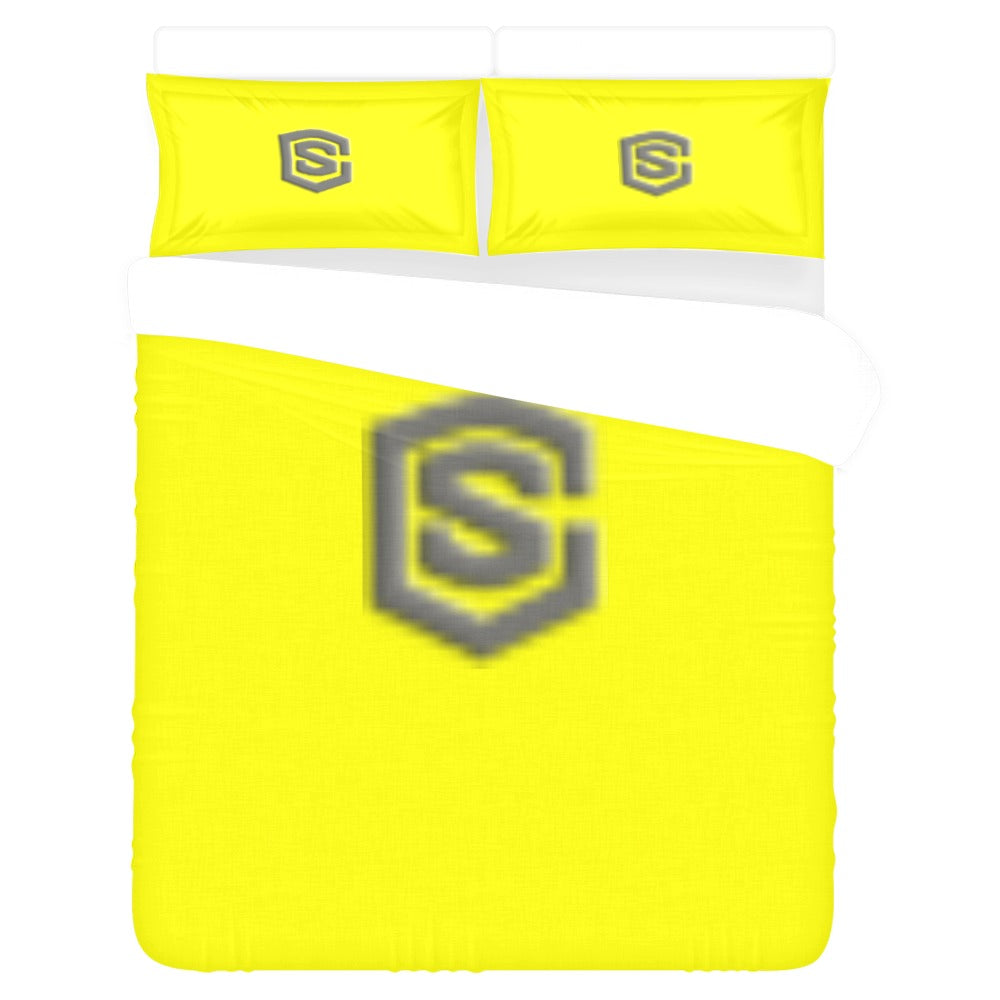 Yellow 3-Piece Bedding Set (1 Duvet Cover 86"x70"; 2 Pillowcases 20"x30")(One Side) wtih Gray Logo 3-Piece Bedding Set (1 Duvet Cover 86"x70"; 2 Pillowcases 20"x30")(One Side)