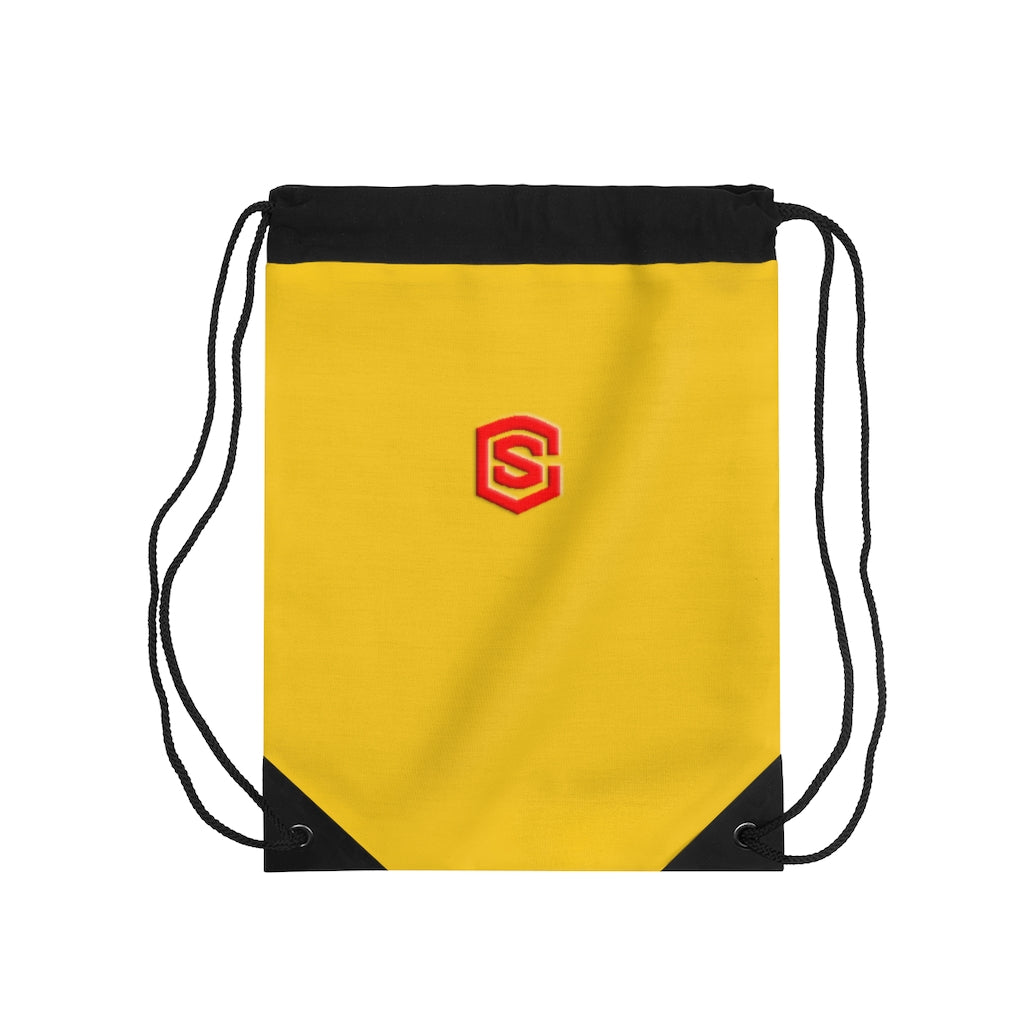Yellow Drawstring Bag Red logo