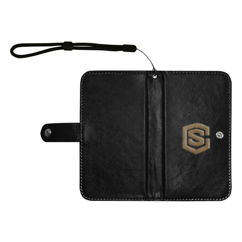 Black Flip Leather Purse for Mobile Phone(Model1703)(Large) with Brown Logo Flip Leather Purse for Mobile Phone(Model1703)(Large)