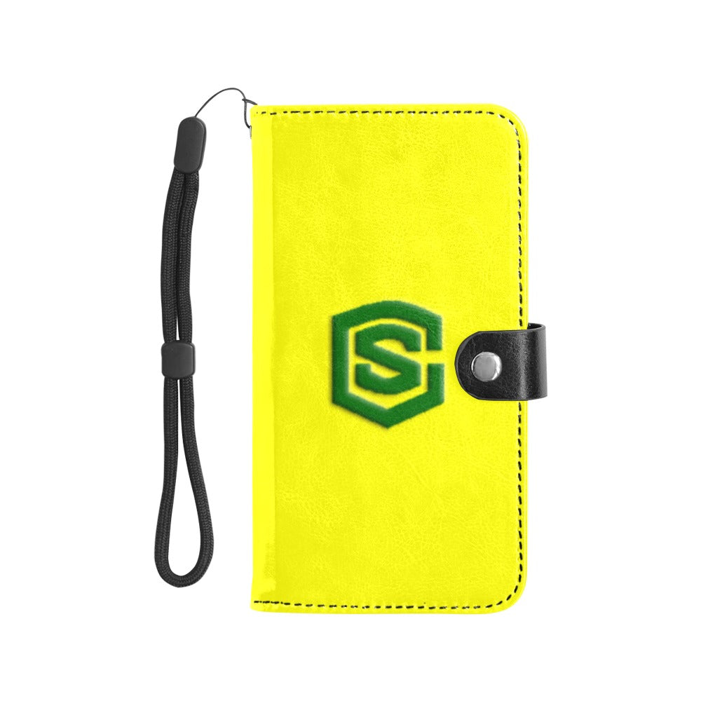 Yellow Flip Leather Purse for Mobile Phone(Model1703)(Large) with Green Logo Flip Leather Purse for Mobile Phone(Model1703)(Large)