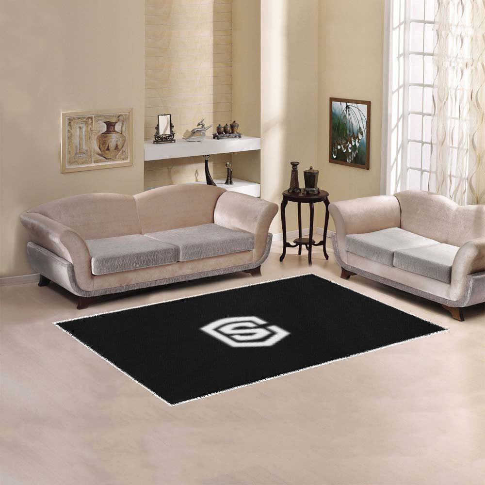 Black Area Rug White Logo Area Rug 5' x 3.2'