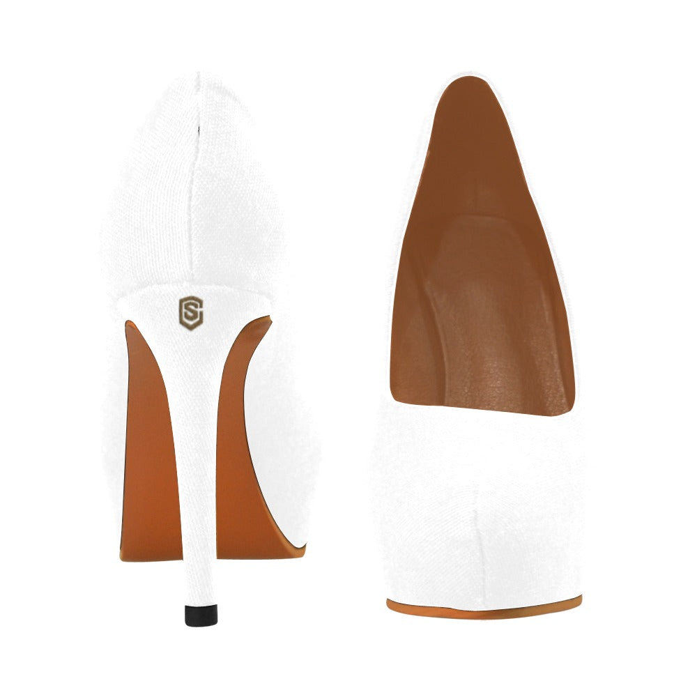 Brown Women's Pumps With Brown Logo Women's High Heels (Model 044)