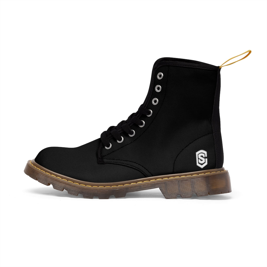 Black Men's Canvas Boots White Logo