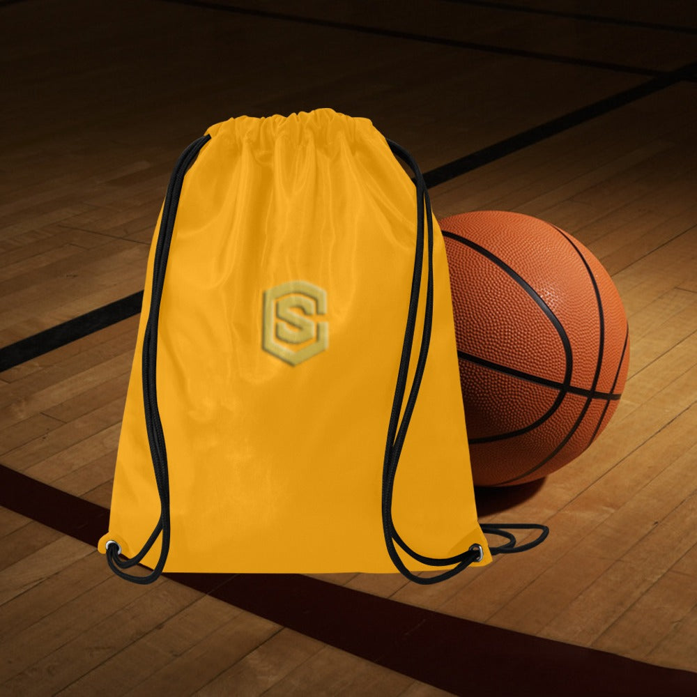 Orange Drawstring Bags Large With Gold Logo Drawstring Bags (Model 1604) (Large)