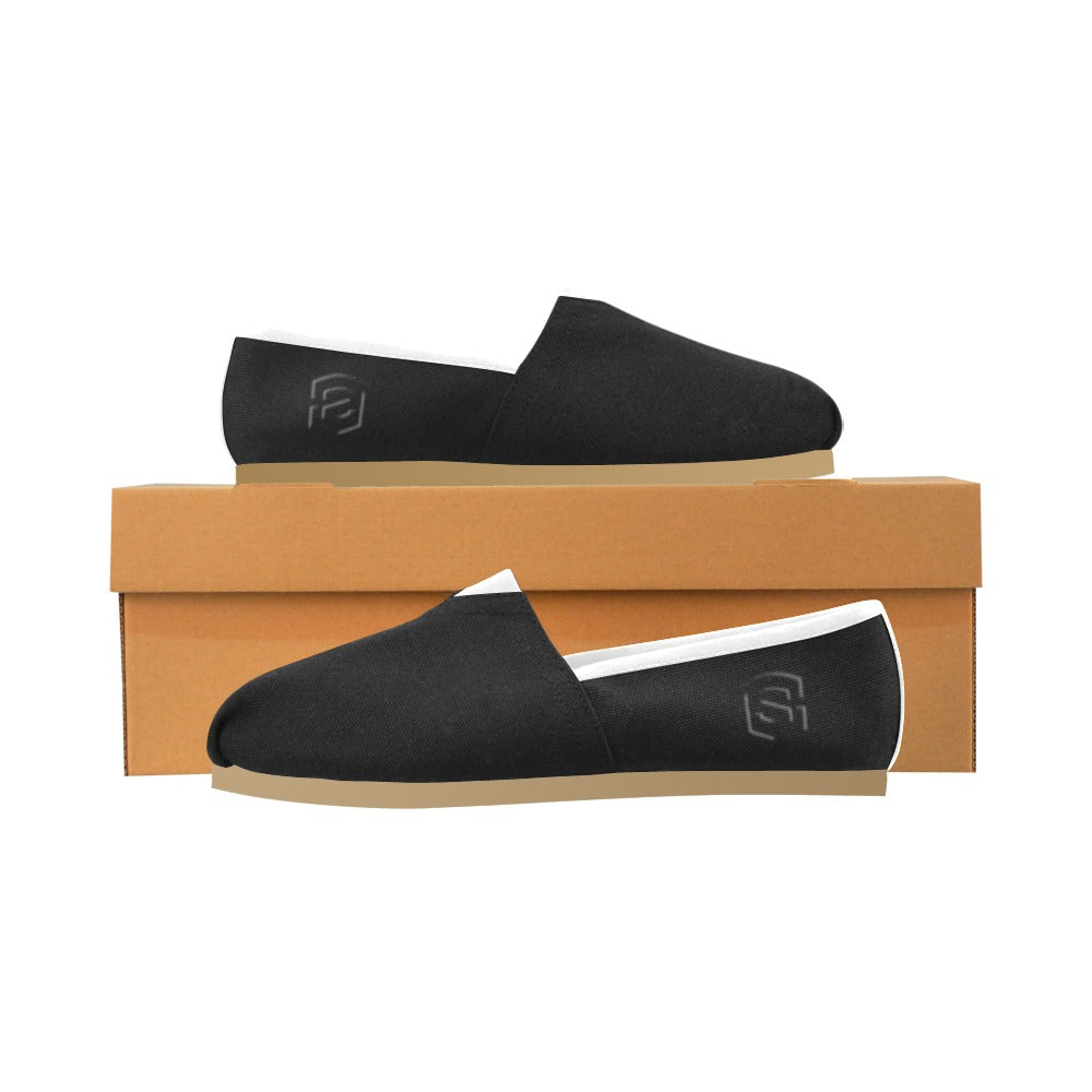 BLACK casual shoes for women WITH BLACK LOGO Casual Canvas Women's Shoes (Model 004) (Designs are mirrored)