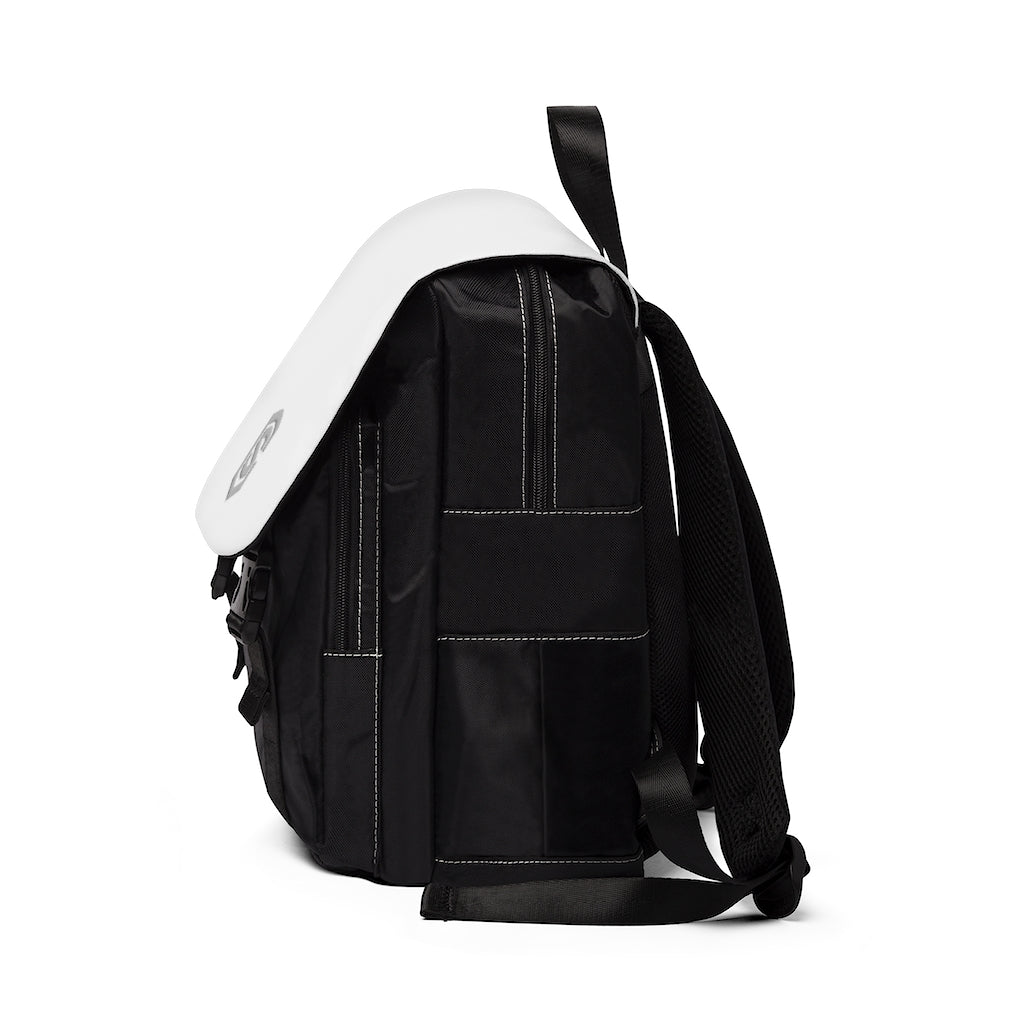 White Unisex Casual Shoulder Backpack Silver logo