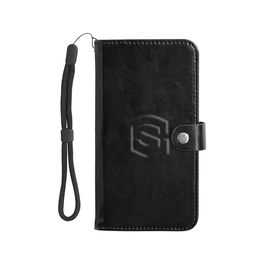 Black Flip Leather Purse for Mobile Phone(Model1703)(Large) with Black Logo Flip Leather Purse for Mobile Phone(Model1703)(Large)