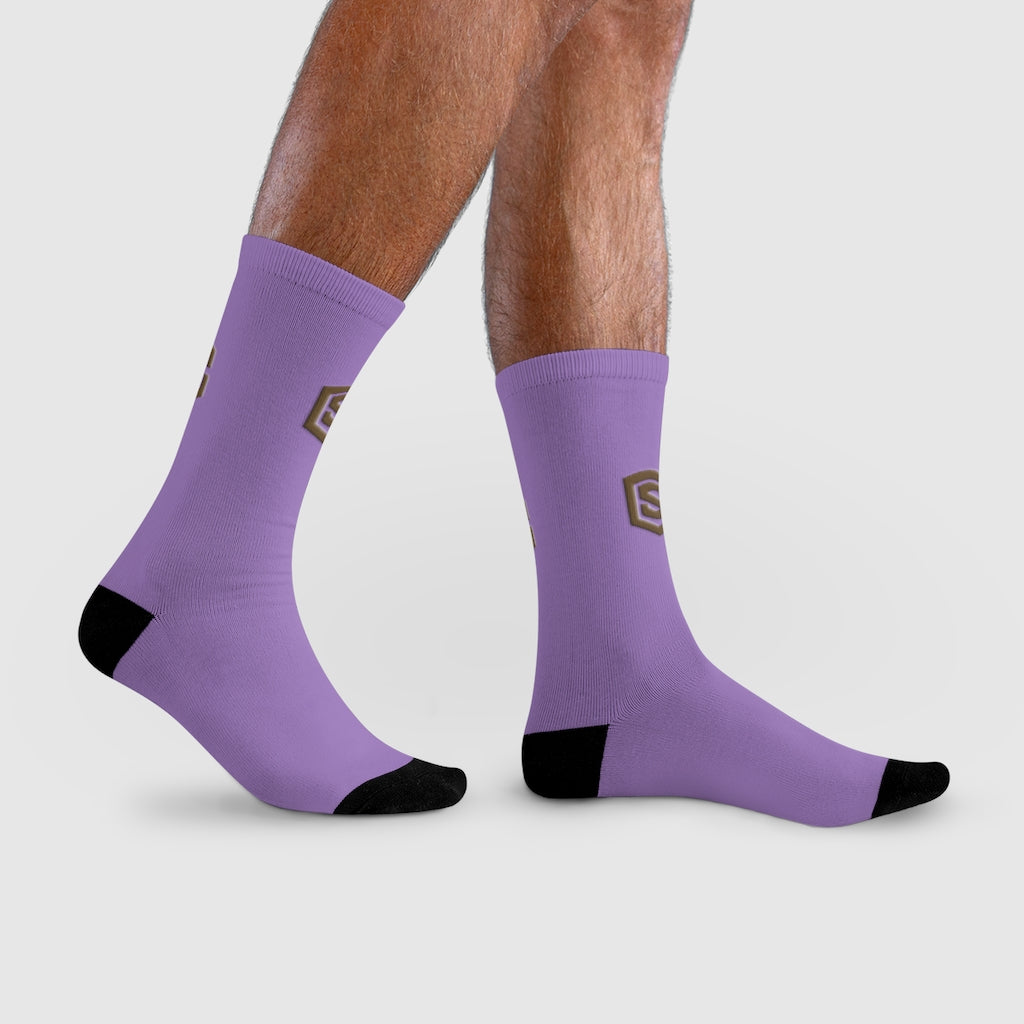 Purple Sublimation Crew Socks (EU) Brown Logo