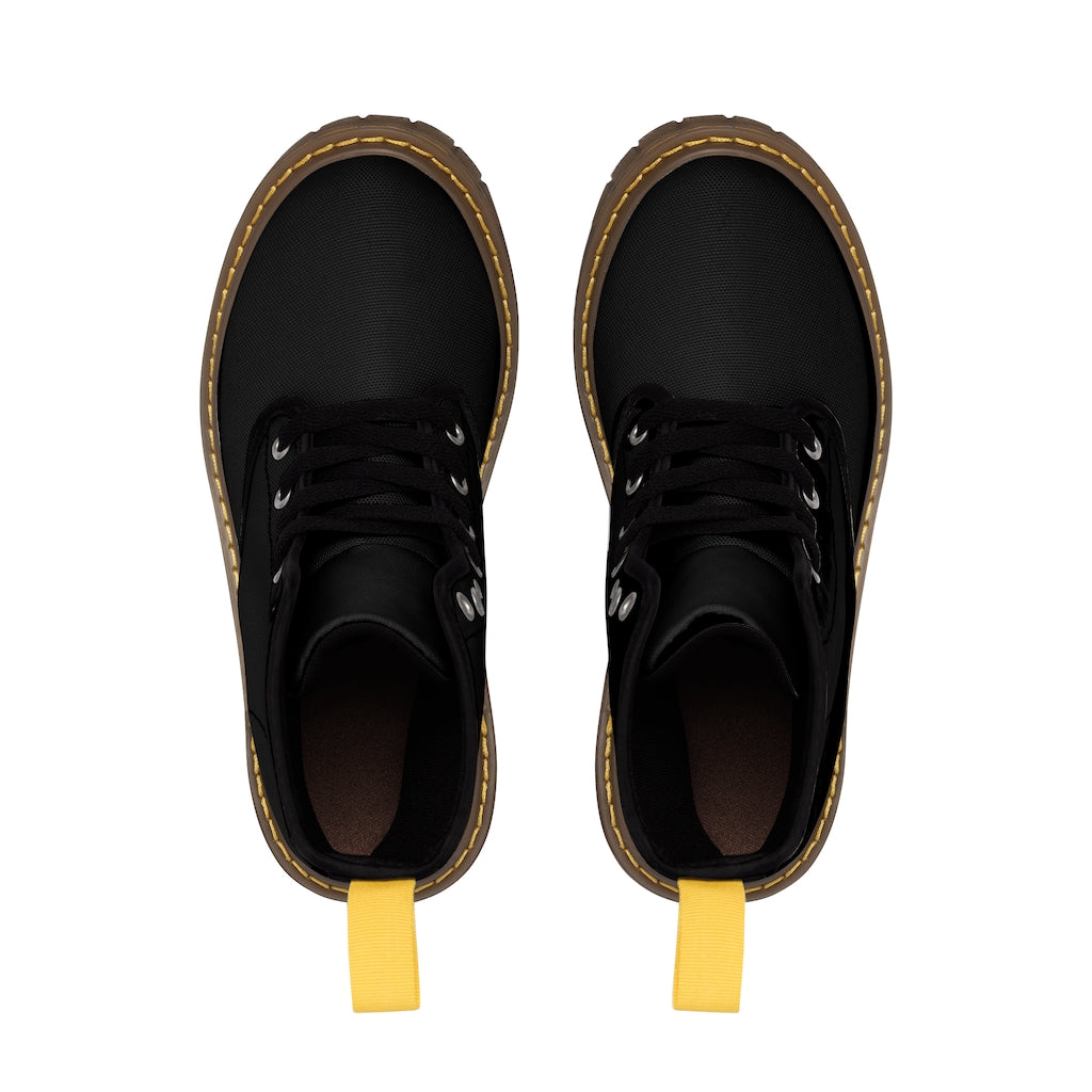 Black Men's Canvas Boots Brown Logo