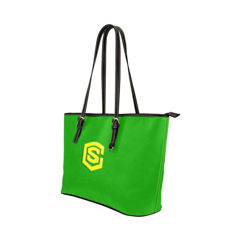 ORANGE Leather Tote Bag WITH YELLOW LOGO Leather Tote Bag (Model 1651) (Big)