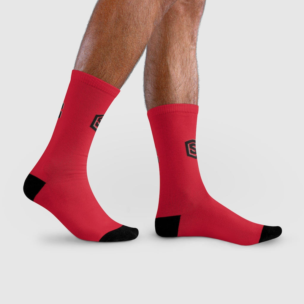 Red Sublimation Crew Socks (EU) Blue Logo