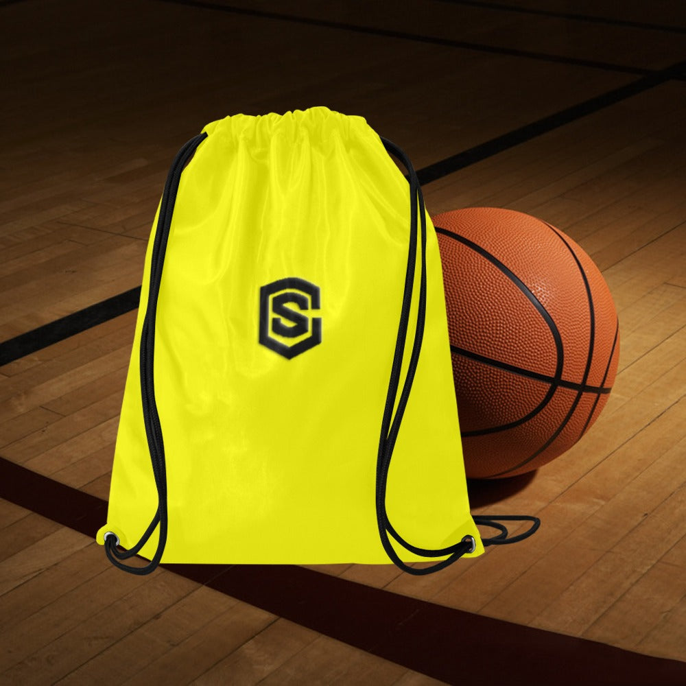 Yellow Drawstring Bags Large With Black Logo Drawstring Bags (Model 1604) (Large)