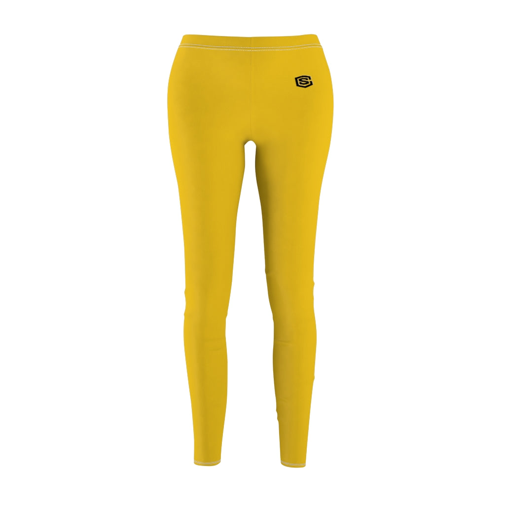 Yellow Women's Cut & Sew Casual Leggings Black logo
