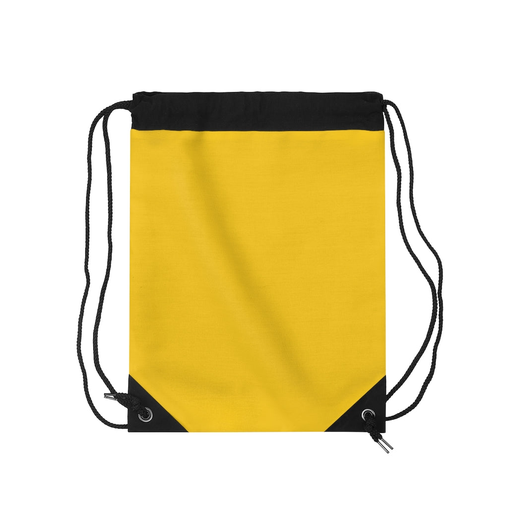 Yellow Drawstring Bag Red logo