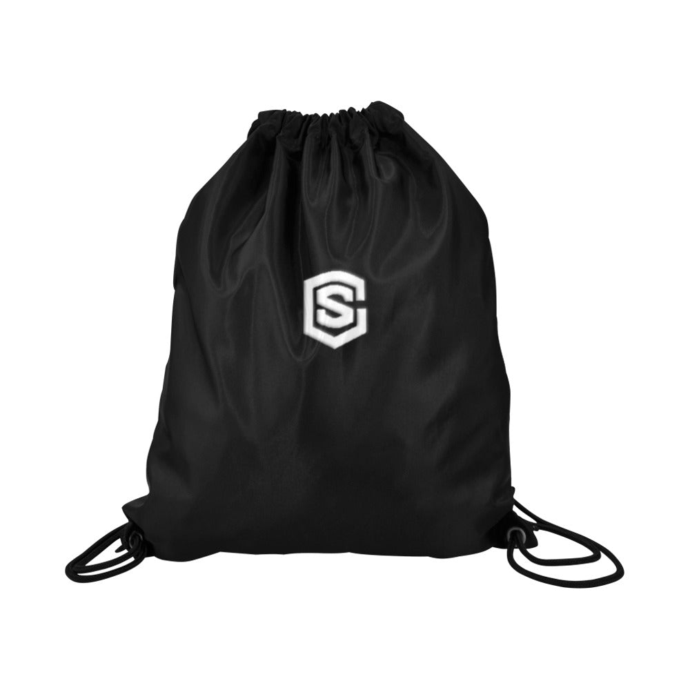 Black Drawstring Bags Large With White Logo Drawstring Bags (Model 1604) (Large)