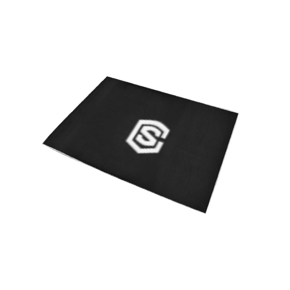 Black Area Rug White Logo Area Rug 5' x 3.2'