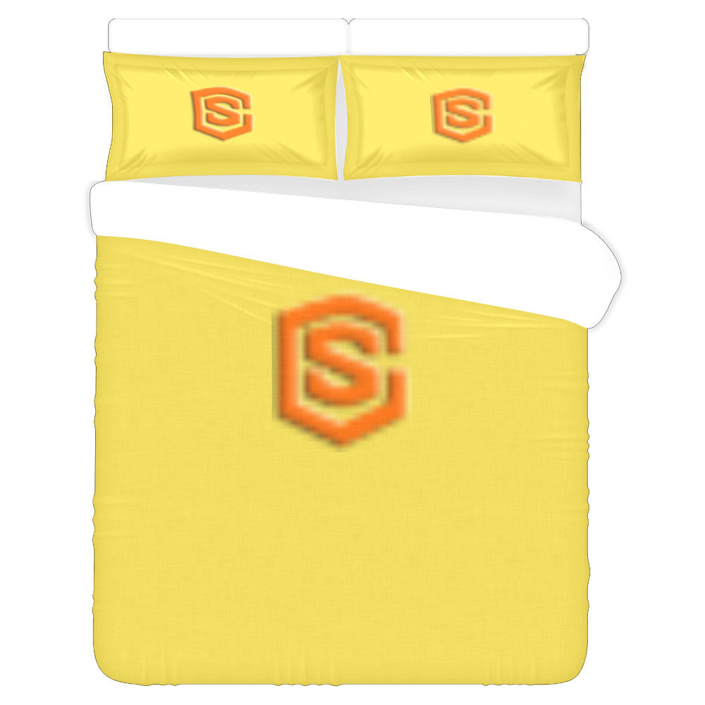 Yellow Duvet Cover Orange Logo 3-Piece Bedding Set (1 Duvet Cover 86"x70"; 2 Pillowcases 20"x30")(One Side)