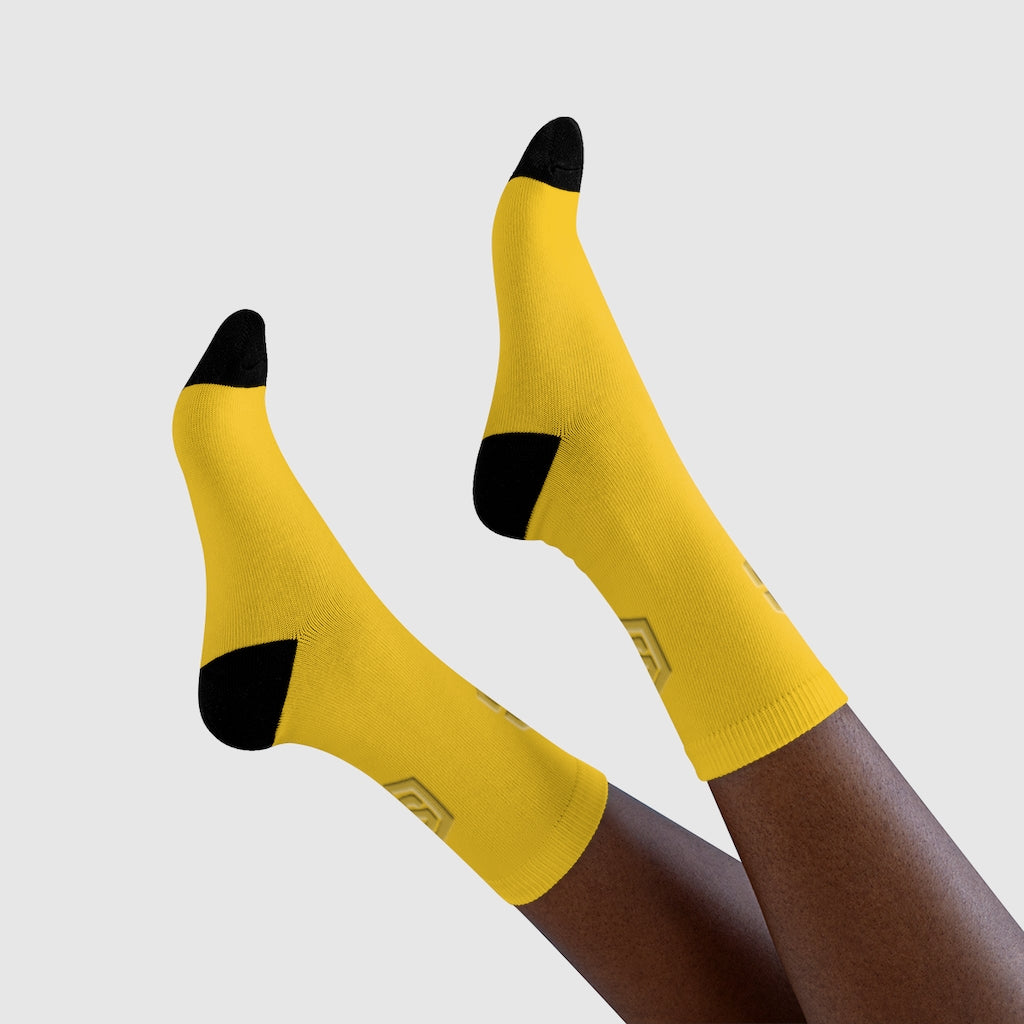 Yellow Sublimation Crew Socks (EU) Gold Logo