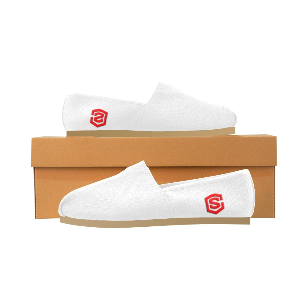 WHITE casual shoes for women WITH RED LOGO Casual Canvas Women's Shoes (Model 004) (Designs are mirrored)
