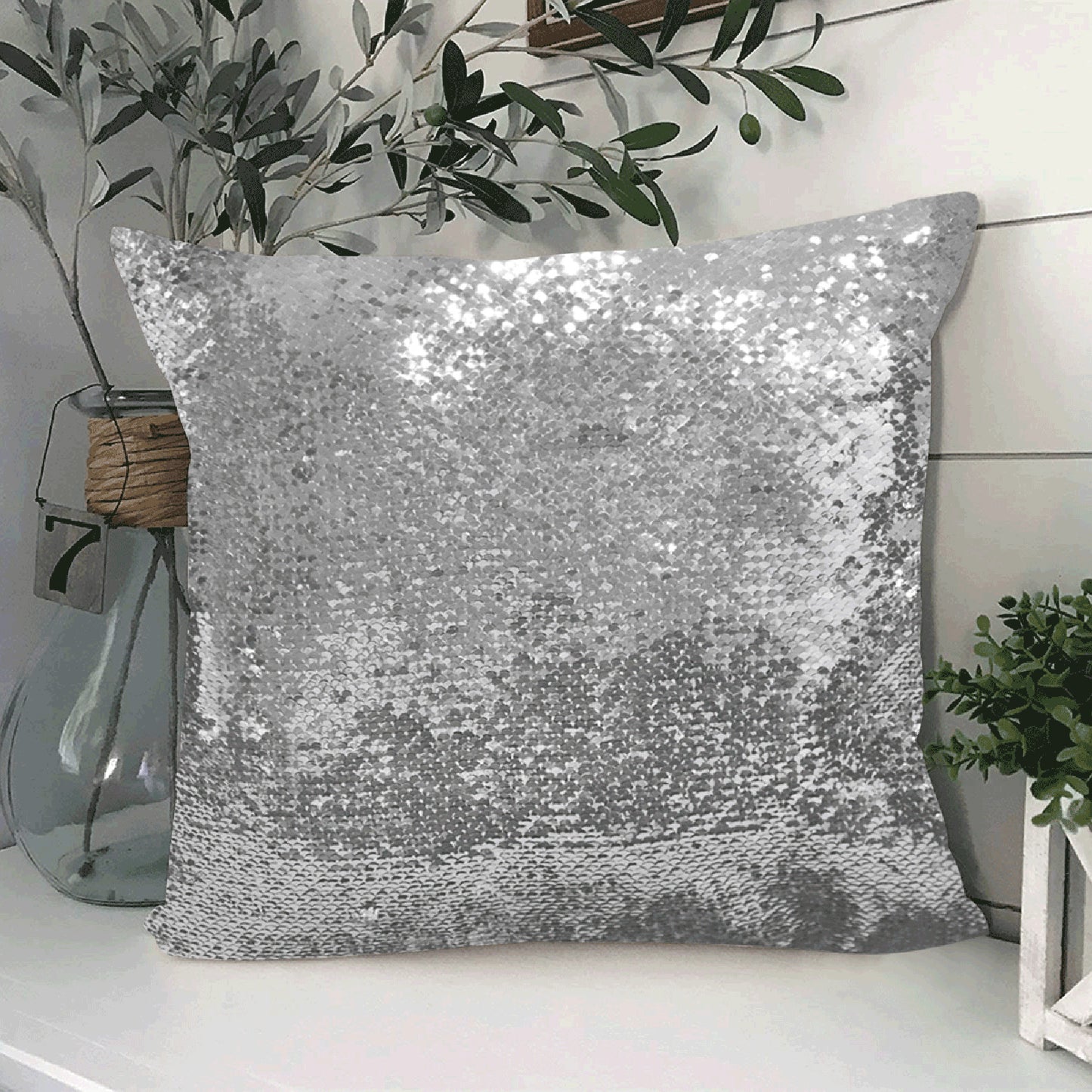Blue Custom Sequin Pillow White Logo Custom Sequin Pillow Case 18"x18"