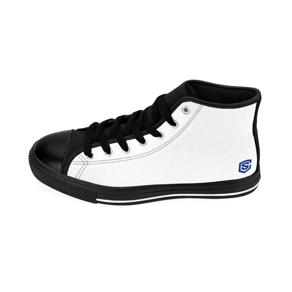 white Women's High-top Sneakers Blue logo