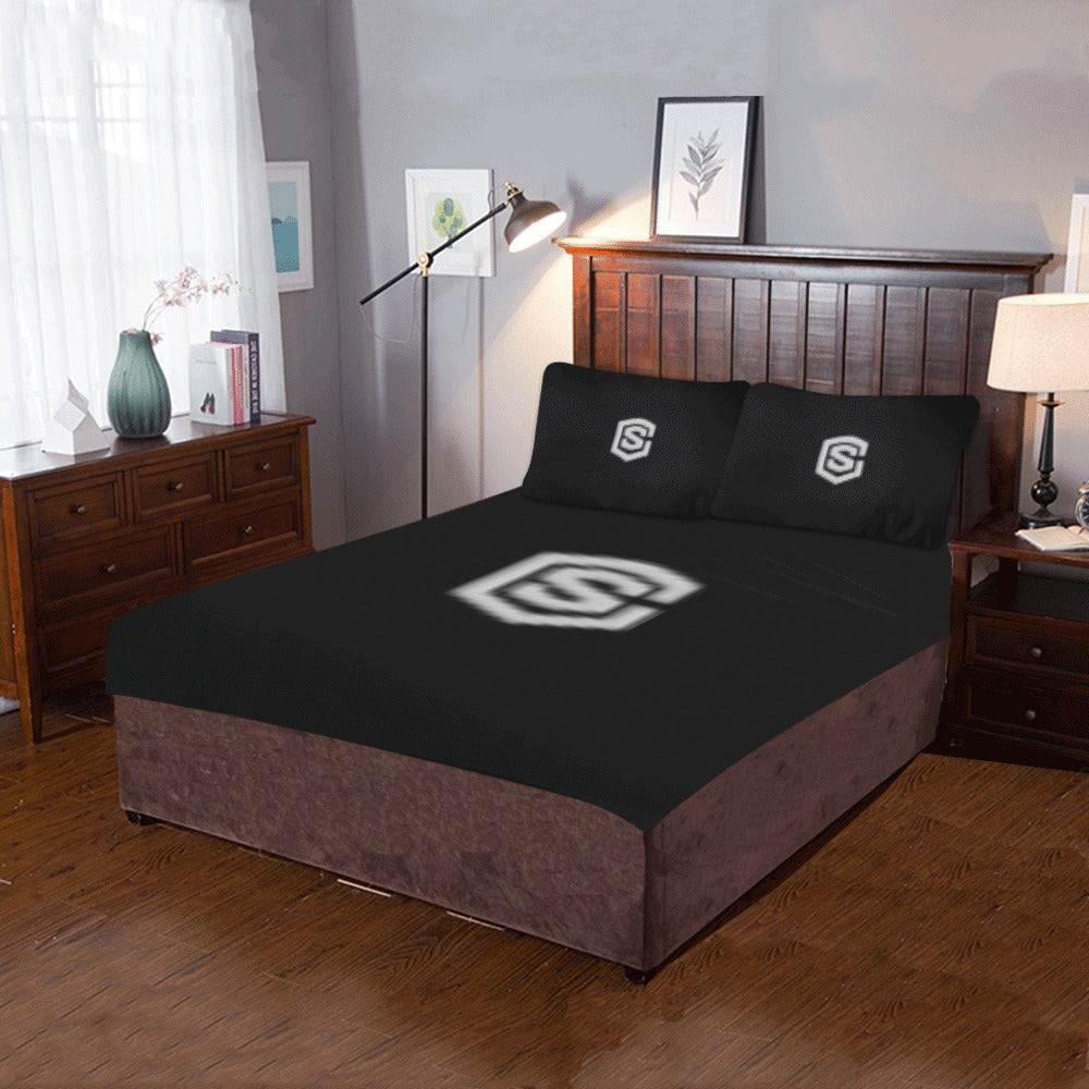 Black 3-Piece Bedding Set (1 Duvet Cover 86"x70"; 2 Pillowcases 20"x30")(One Side) wtih Silver Logo 3-Piece Bedding Set (1 Duvet Cover 86"x70"; 2 Pillowcases 20"x30")(One Side)