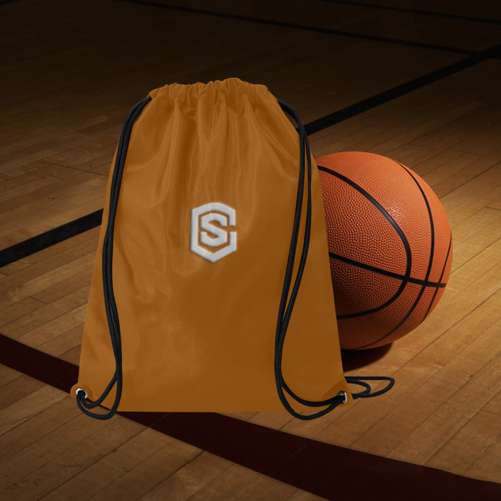 Brown Drawstring Bags Large With Silver Logo Drawstring Bags (Model 1604) (Large)