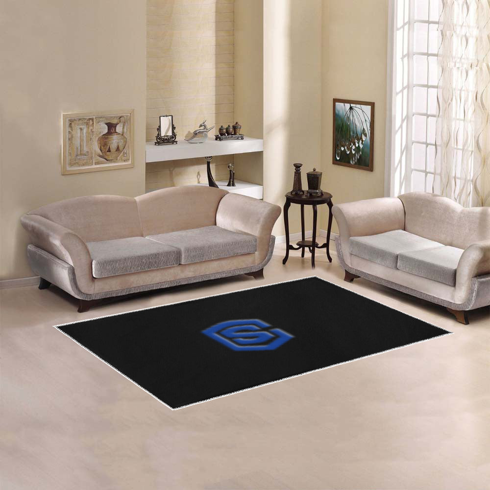 Black Area Rug Blue Logo Area Rug 5' x 3.2'