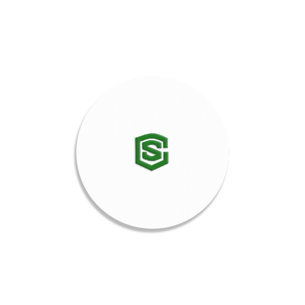 White Round Coaster with Green Logo Round Coaster