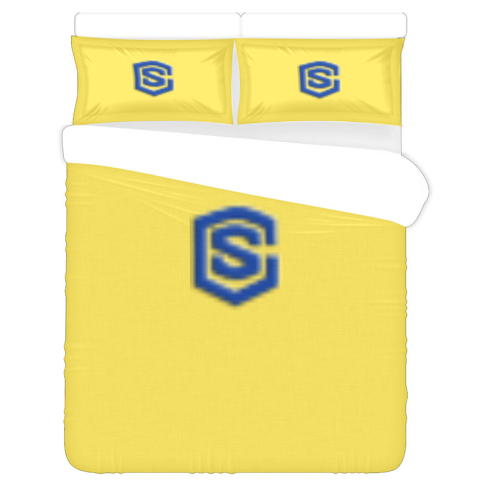 Yellow Duvet Cover Blue Logo 3-Piece Bedding Set (1 Duvet Cover 86"x70"; 2 Pillowcases 20"x30")(One Side)