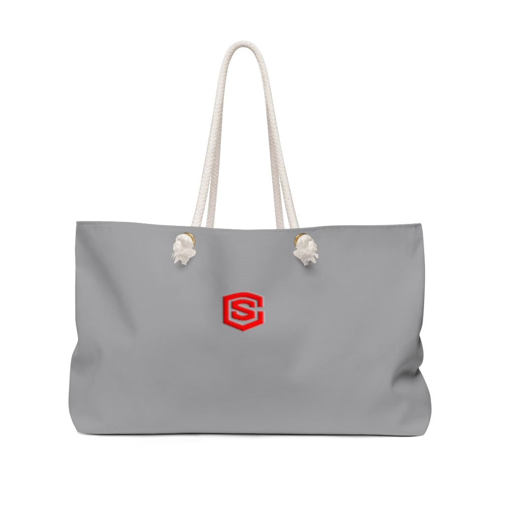 Grey Weekender Bag Red Logo