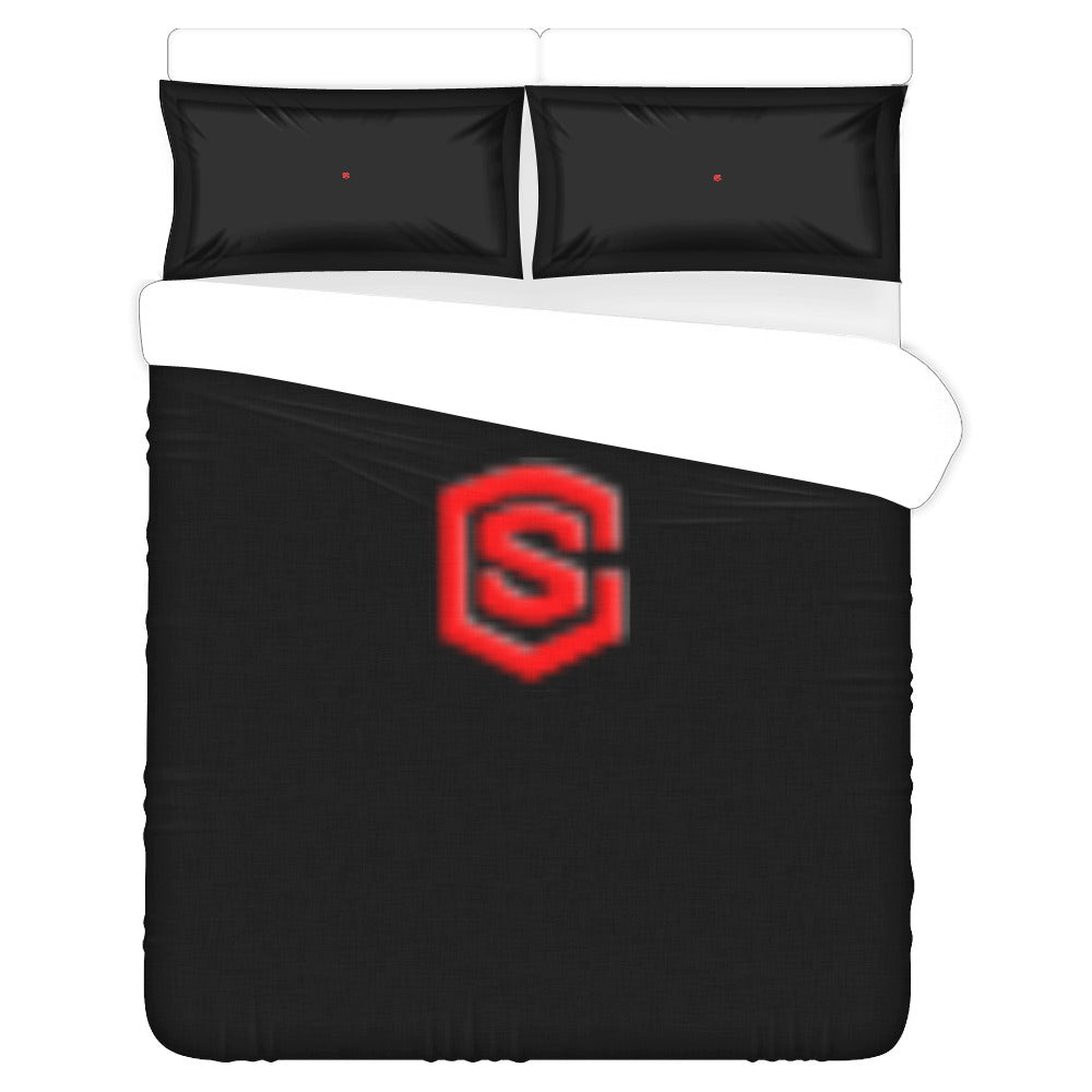 Black Duvet Cover Red Logo 3-Piece Bedding Set (1 Duvet Cover 86"x70"; 2 Pillowcases 20"x30")(One Side)