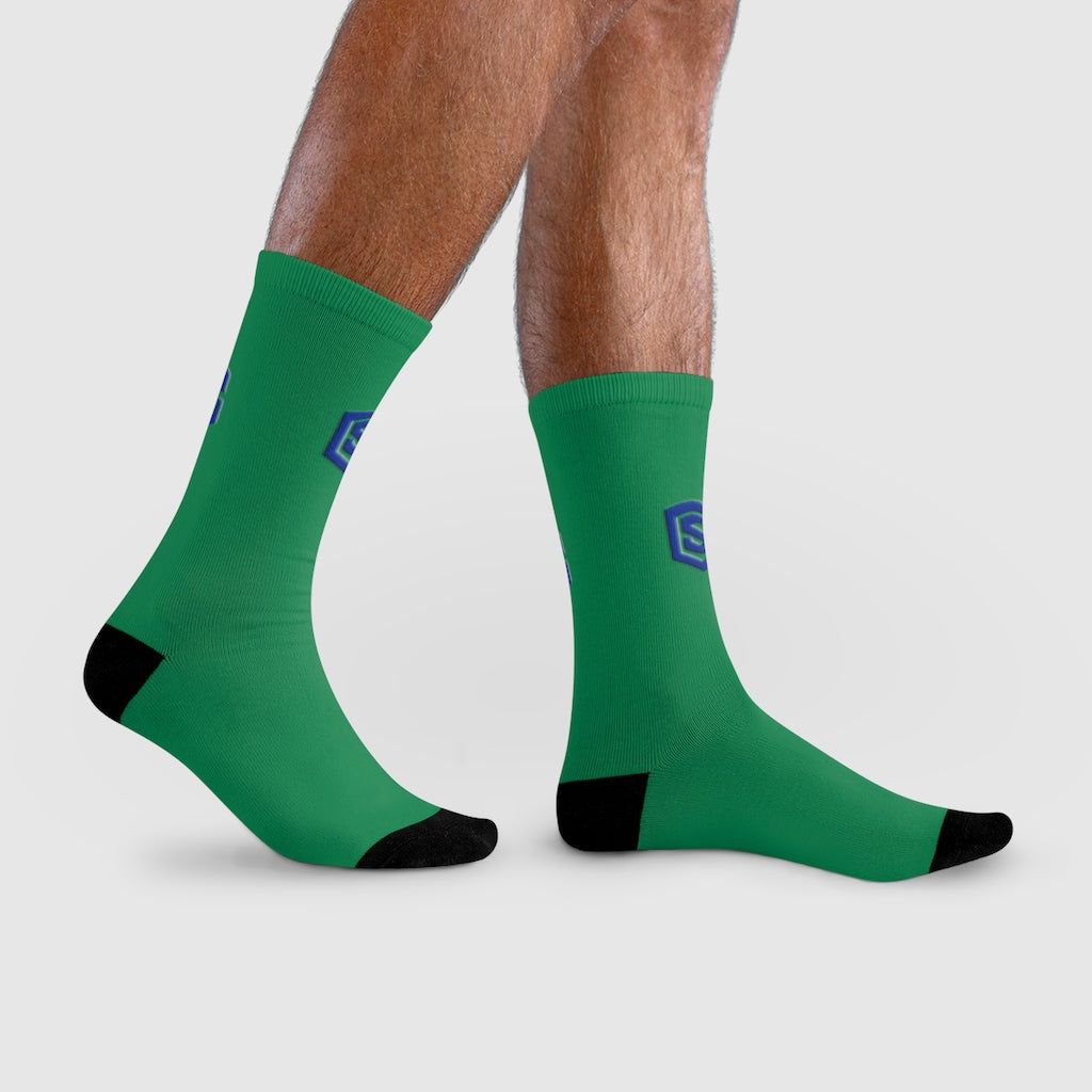 green Sublimation Crew Socks (EU) Blue Logo