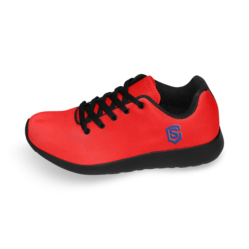 RED KID SNEAKER WITH BLUE LOGO Kid's Sneakers (Little Kid / Big Kid) (Model020)
