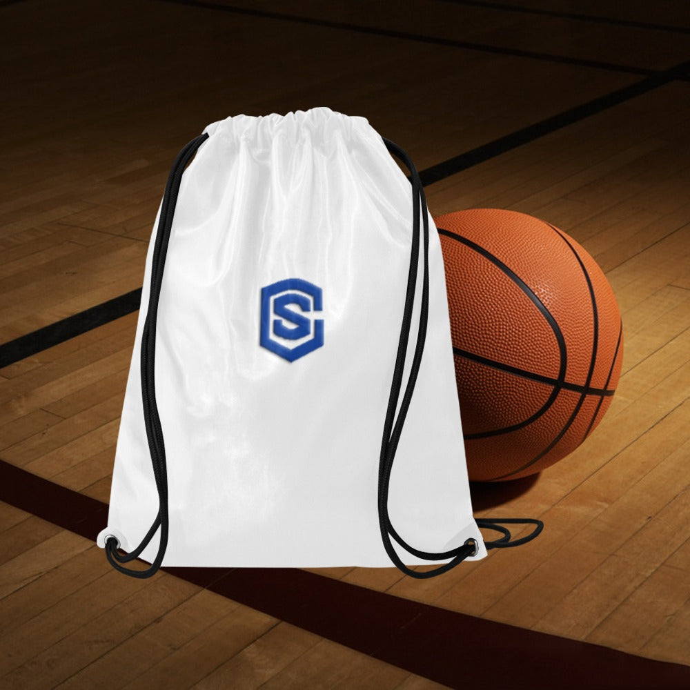White Drawstring Bags Large With Blue Logo Drawstring Bags (Model 1604) (Large)