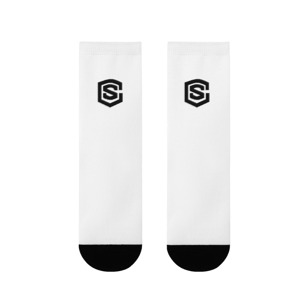white Sublimation Crew Socks (EU) Blue Logo
