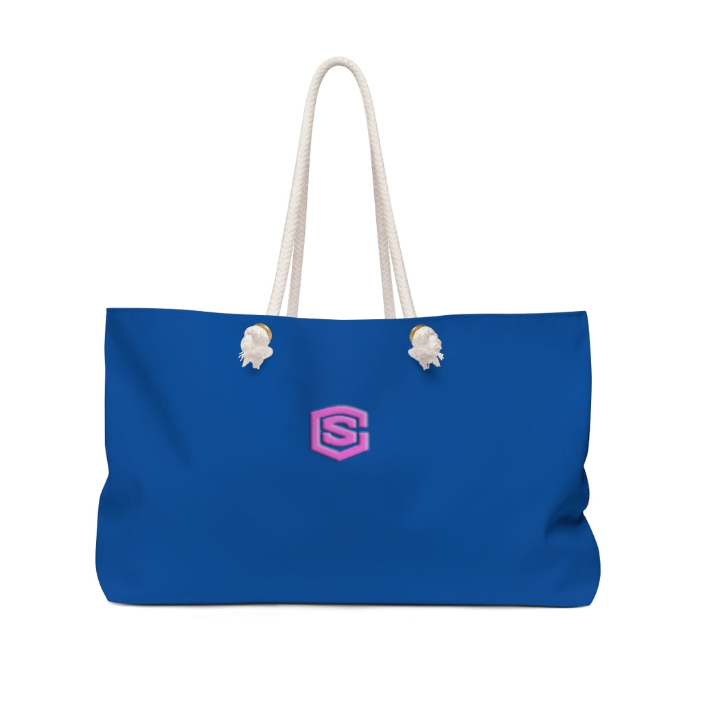 Blue Weekender Bag Pink Logo