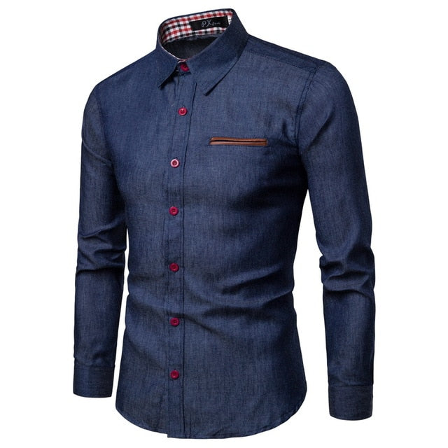 Mens Jeans Shirt Solid Slim Fit