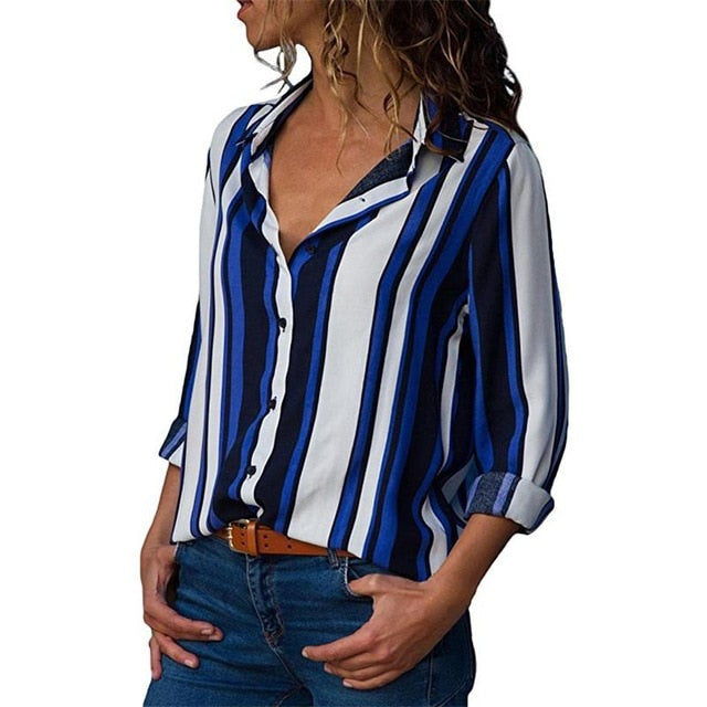 Women Turn-down Collar Chiffon Blouse
