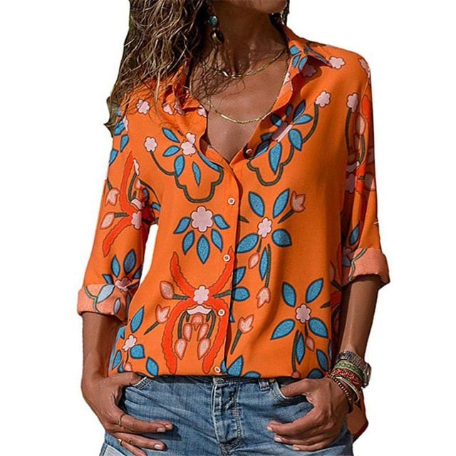 Women Turn-down Collar Chiffon Blouse