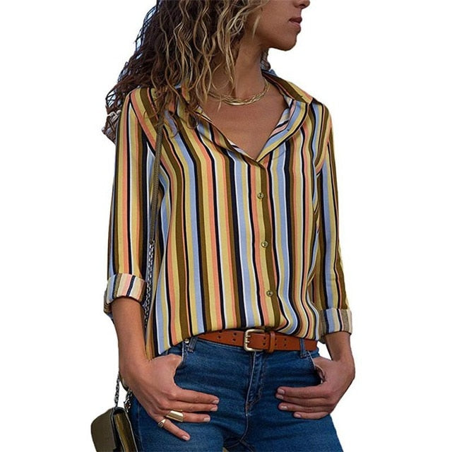 Women Turn-down Collar Chiffon Blouse