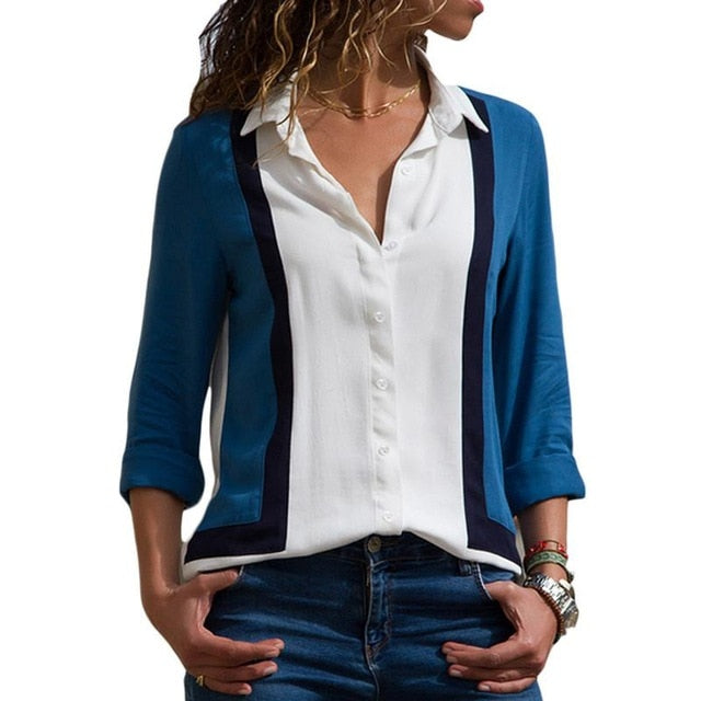 Women Turn-down Collar Chiffon Blouse