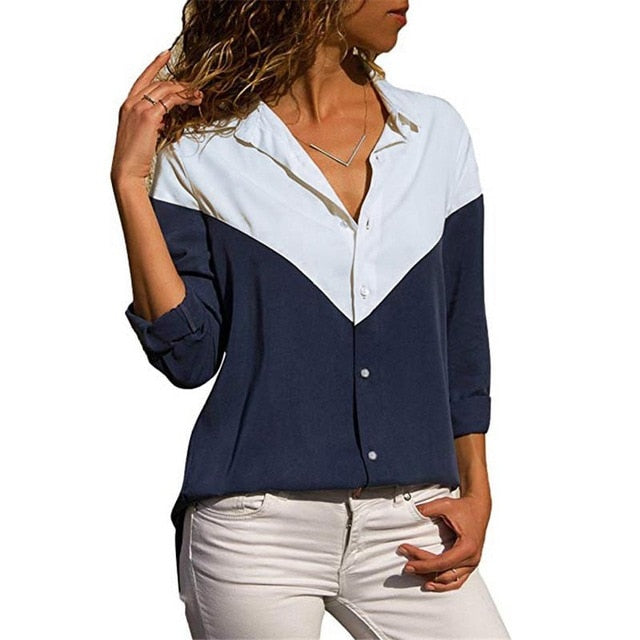 Women Turn-down Collar Chiffon Blouse