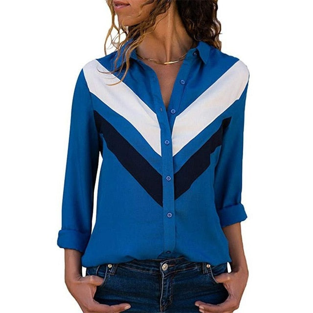 Women Turn-down Collar Chiffon Blouse