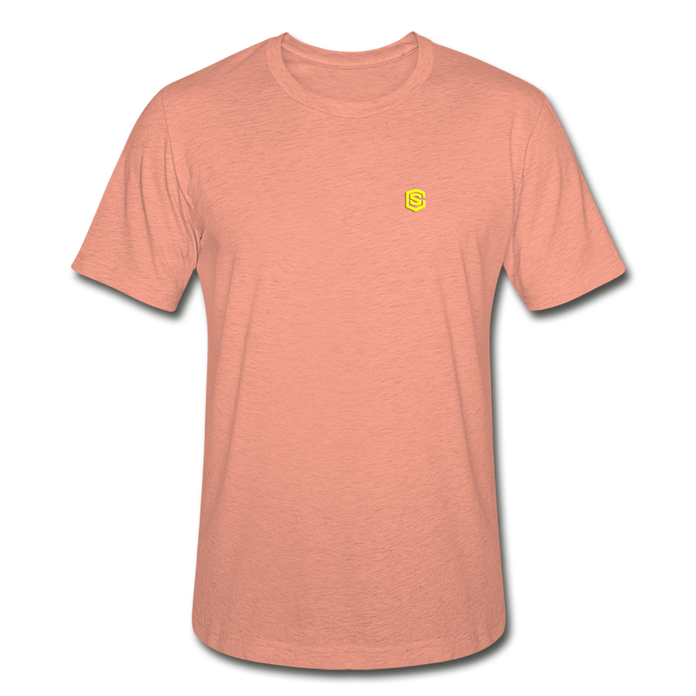 Unisex Heather Prism T-Shirt WITH YELLOW LOGO - heather prism sunset